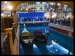 There is a long Venetian canal inside the Venetian, complete with gondolas where tourists can take a ride. It is divided into two parts and on the side is modern chain stores, a bit like a mall.